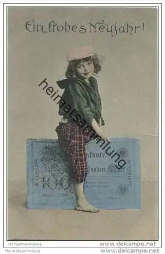 Neujahr - Mädchen mit Schiebermütze - Geldschein ca. 1910