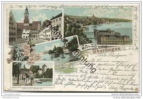 Überlingen - Hofstadt - Hafen mit St. Johannsturm - Farblithographie