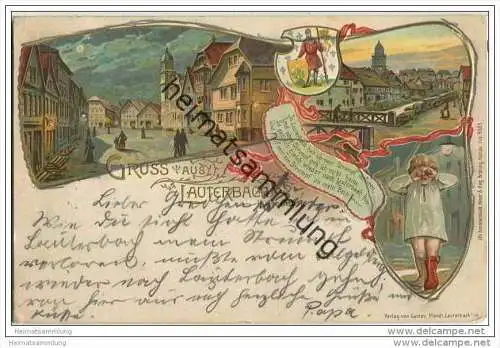 Lauterbach Hessen - In Lauterbach hab ich mein Strumpf verloren ... - Prägedruck - Bahnpost Giessen Fulda Zug 530