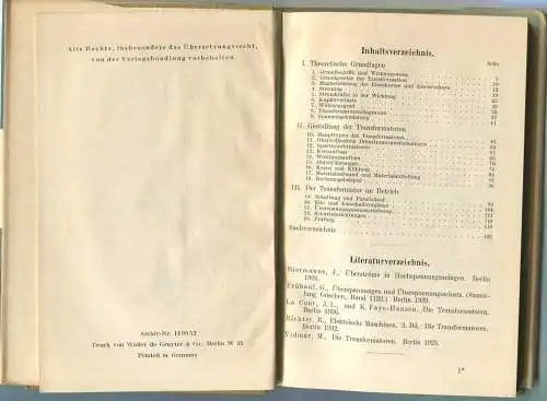 Sammlung Göschen Transformatoren Dr. Ing. Wilhelm Schäfer 1939 - 140 Seiten mit 74 Abbildungen - Verlag Walter de Gruyte