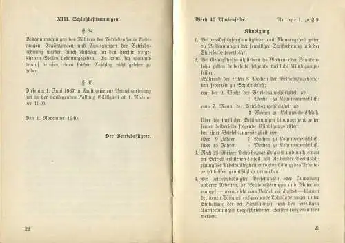 Betriebs-Ordnung Daimler-Benz Aktiengesellschaft Werk 40 Marienfelde 1937 Ausgabe 1940 - 30 Seiten - beiliegend Strafges