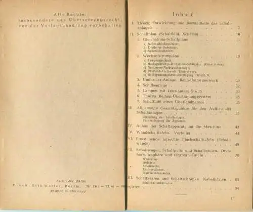 Sammlung Göschen - Schaltanlagen in elektrischen Betrieben 1946 - 94 Seiten mit 68 Abbildungen - Dritte Auflage - Verlag