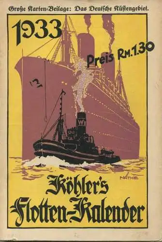 Köhlers Flotten-Kalender 1933 - 264 Seiten mit vielen Abbildungen - ein Gemälde von Robert Schmidt