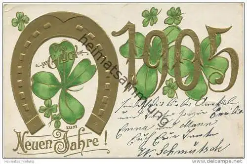 Neujahr - Kleeblatt - Hufeisen - Jahreszahl 1905 - Prägedruck gel. 1904