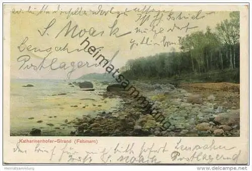 Fehmarn - Katharinenhofer Strand - Verlag Julius Simonsen Oldenburg - Bahnpost - Eutin-Heiligenhafen Zug C91 gel. 1904