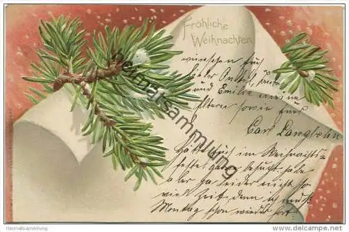 Fröhliche Weihnachten - Tannenzweig - Prägedruck - Erika-Karte N° 780 gel. 1903