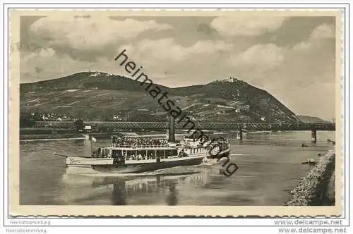 Wien - Nordwestbahnbrücke mit Leopoldsberg und Kahlenberg - Dampfschiff HEBE - Foto-AK