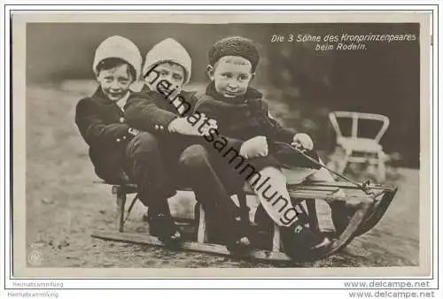 Die drei Söhne des Kronprinzenpaares beim Rodeln