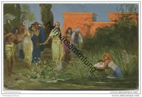 Die Heilige Schrift - Moses Auffindung und Errettung - Moses is found and rescued by Pharaoh 's daughter - Künstlerkarte