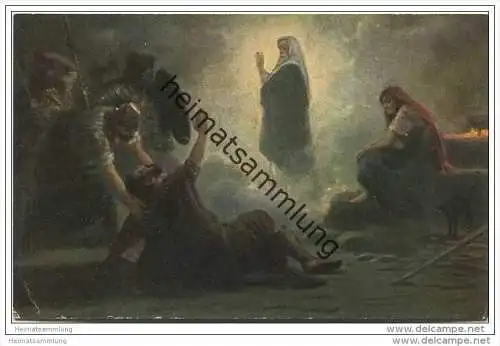Die Heilige Schrift -  Saul bei der Wahrsagerin - Saul and the Witsch of Endor - Künstlerkarte R. Leinweber ca. 1910