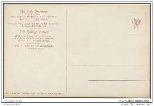 Die Heilige Schrift -  Saul bei der Wahrsagerin - Saul and the Witsch of Endor - Künstlerkarte R. Leinweber ca. 1910