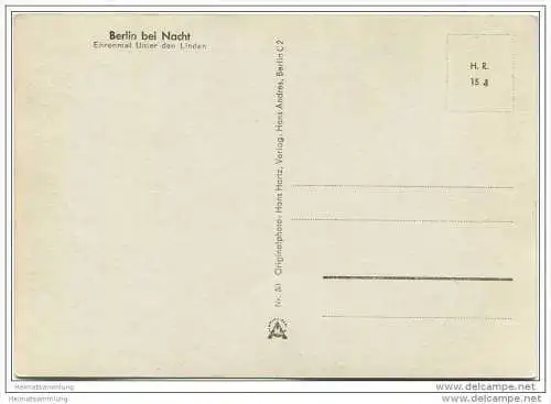 Berlin bei Nacht - Ehrenmal - Foto-AK Grossformat 40er Jahre