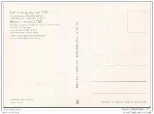 Berlin - Unter den Linden - Internationales Handelszentrum und Interhotel Unter den Linden - AK Grossformat