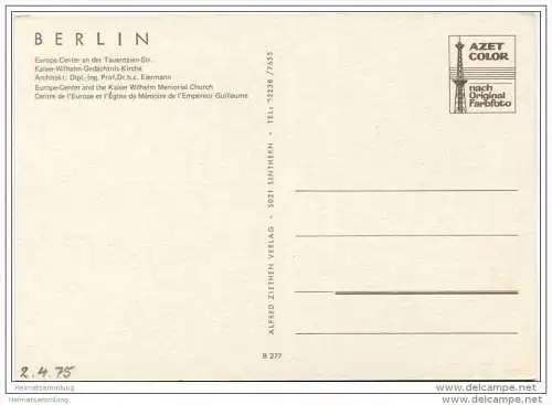 Berlin - Gedächtniskirche - Europa-Center - AK Grossformat