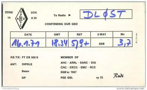 QSL - QTH - Funkkarte - DJ3HJ - Breisach - 1971