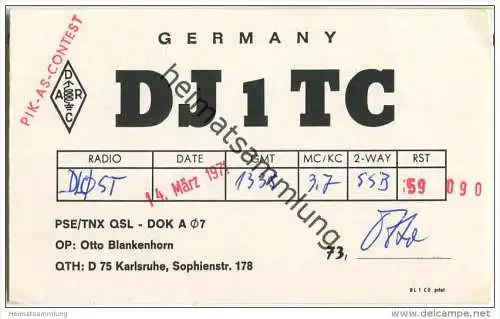 QSL - QTH - Funkkarte - DJ1TC - Karlsruhe - 1971
