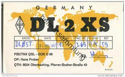 QSL - QTH - Funkkarte - DL2XS - Oberhaching - 1969