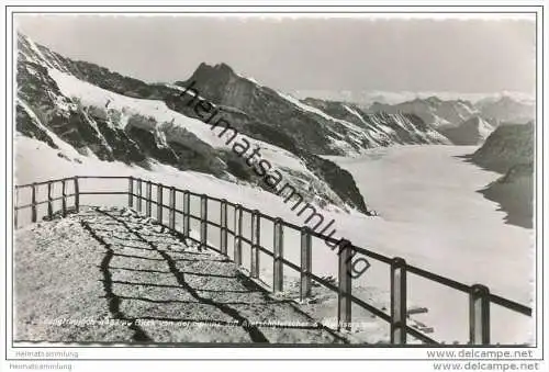 Jungfraujoch - Blick von der Sphinx auf den Aletschgletscher und die Walliseralpen - Foto-AK 50er Jahre