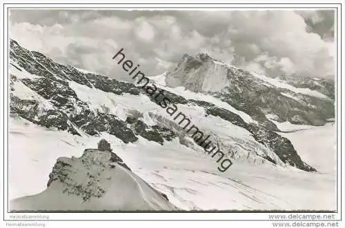 Jungfraujoch mit Observatorium - Fliegeraufnahme - Foto-AK 50er Jahre