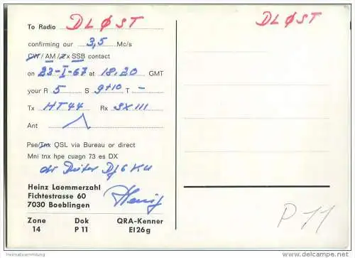 QSL - QTH - Funkkarte - DJ7DJ - Stuttgart - 1967