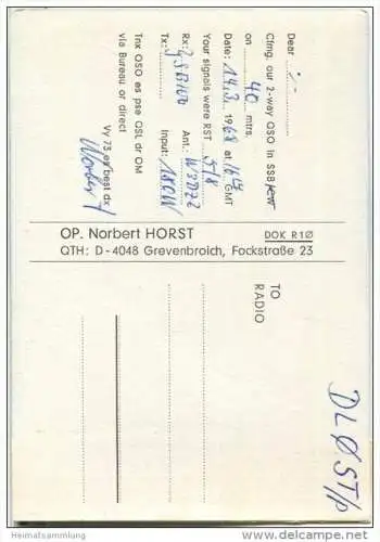 QSL - QTH - Funkkarte - DK1WK - Grevenbroich - 1968