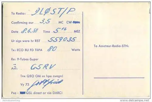 QSL - QTH - Funkkarte - DJ4HO/P - Duisburg-Buchholz - 1968