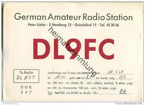 QSL - QTH - Funkkarte - DL9FC - Hamburg 13 - 1968