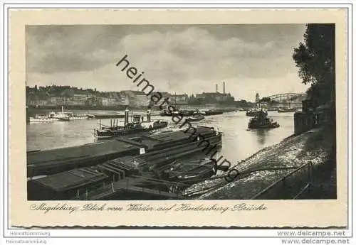 Magdeburg - Blick von Werder auf Hindenburg Brücke 30er Jahre
