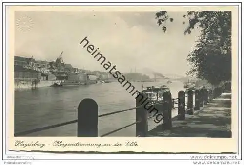 Magdeburg - Morgenstimmung an der Elbe - Foto-AK 30er Jahre