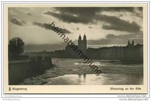 Magdeburg - Wintertag an der Elbe - Foto-AK 40er Jahre
