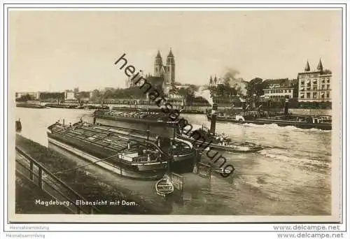 Magdeburg - Elbansicht mit Dom - Foto-AK 20er Jahre