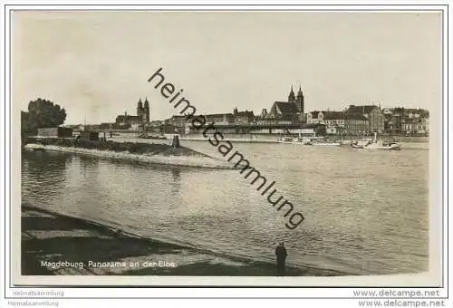 Magdeburg - Panorama an der Elbe - Foto-AK 30er Jahre