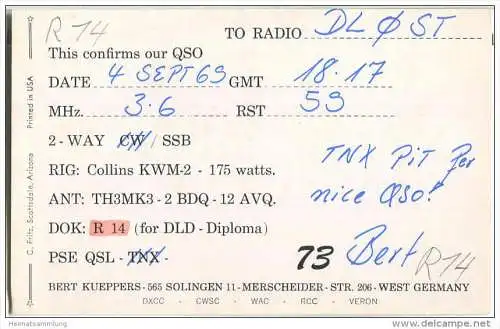 QSL - QTH - Funkkarte - DK3EQ - Solingen - 1969