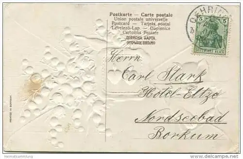 Geburtstag - Maiglöckchen - Katze - Prägedruck gel. 1909