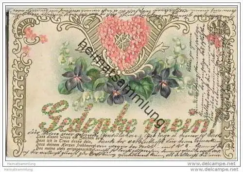 Blumen - Maiglöckchen - Veilchen - Gedenke mein - Prägedruck