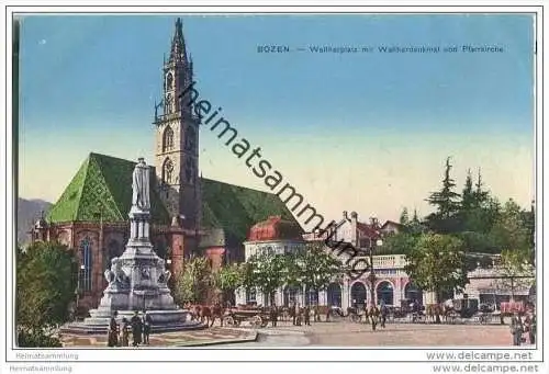 Bozen - Waltherplatz - Waltherdenkmal und Pfarrkirche