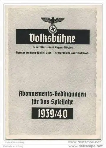 Volksbühne - Abonnements-Bedingungen für das Spieljahr 1939/40 - 12 Seiten mit 6 Abbildungen