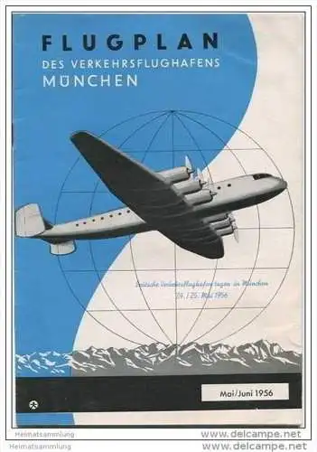 Flugplan des Verkehrsflughafens München - Ausgabe Mai/Juni 1956 - 26 Seiten - Ankunft- und Abflugzeiten