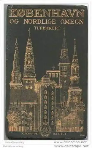 Dänemark - Kobenhavn og Nordlige omegn 1940 - bestaar af. 1. Et stort farvetrykt Hovedkort i 1:15 000 med Kobenhavn