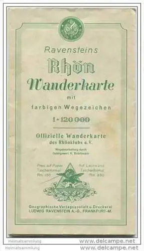 Ravensteins Rhön Wanderkarte mit farbigen Wegezeichen 30er Jahre - Maßstab 1:120 000 Größe 65cm x 80cm