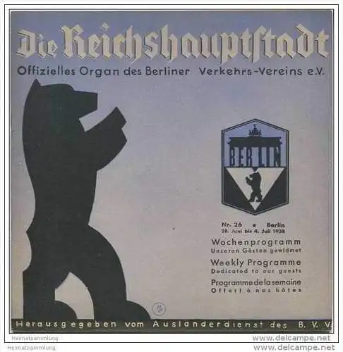 Die Reichshauptstadt 1938 - Offizielles Organ des Berliner Verkehrs-Vereins e.V. - Kino- Theater-Programm etc.