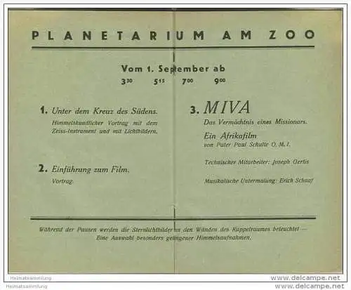 Der Bildwart B - Ausgabe für die Gäste des Planetariums - Heft 1 September 1931 - 15 Seiten 4 Abbildungen