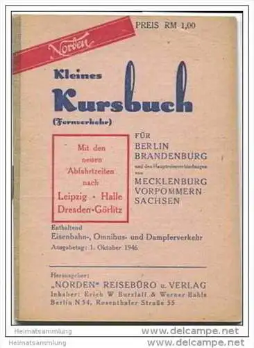 Kleines Kursbuch - für Berlin Brandenburg Mecklenburg Vorpommern Sachsen Oktober 1946