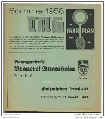 Fahrplan - TAH Sommer 1958 - Oberwesergebiet von Hann. Münden bis Bodenwerder
