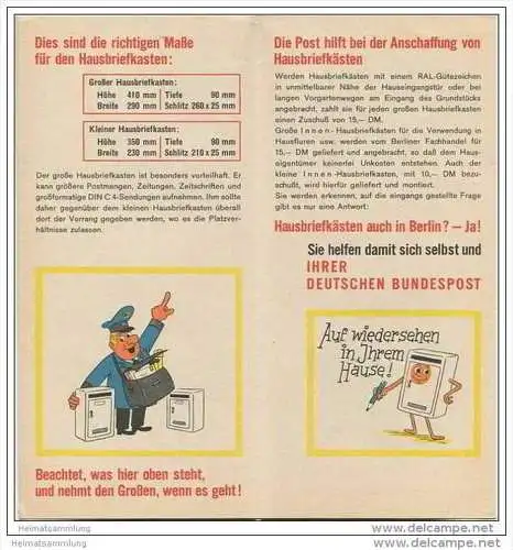 Werbebroschüre der Deutschen Post für Hausbriefkästen 1964 - Faltblatt mit 7 Abbildungen