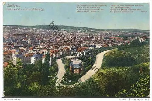 Stuttgart - Blick von der neuen Weinsteige - Verlag Hochstetter &amp; Vischer Stuttgart gel. 1911