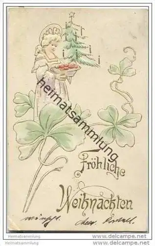 Fröhliche Weihnachten - Prägedruck - Jugendstil - Engel