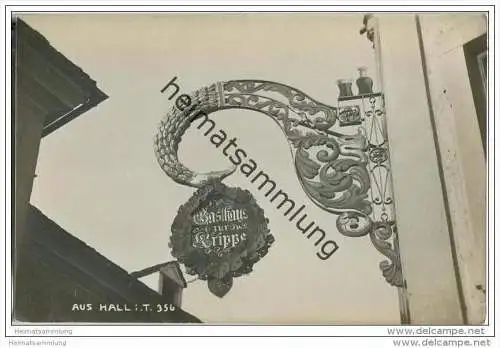 Hall in Tirol - Schild Gaststätte zur Krippe - Foto-AK 1909