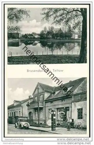 Brusendorf - Kreis Teltow - Dorfpartie - Kolonialwaren von M. Schulze - Auto - Zapfsäule Esso ca. 1930