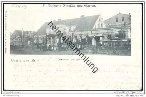Berlin - Gruss aus Britz - A. Bethges Festsäle und Garten - Pferdestrassenbahn